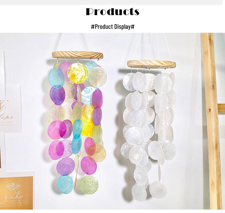 Creative Seashell Wind Chime Mirror – Simple Pastoral Style for Living Room, Study, or Balcony Decor.