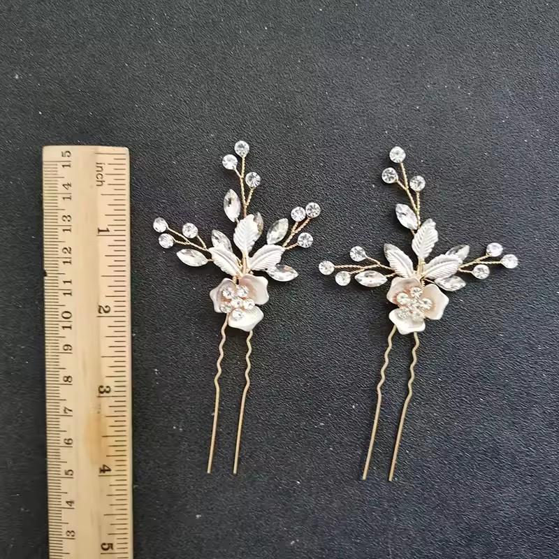 SLBRIDAL Handmade Golden Austrian Crystals Rhinestones Flower Leaf Wedding Hair Clip Barrettes Bridal Headpiece Hair Accessories
