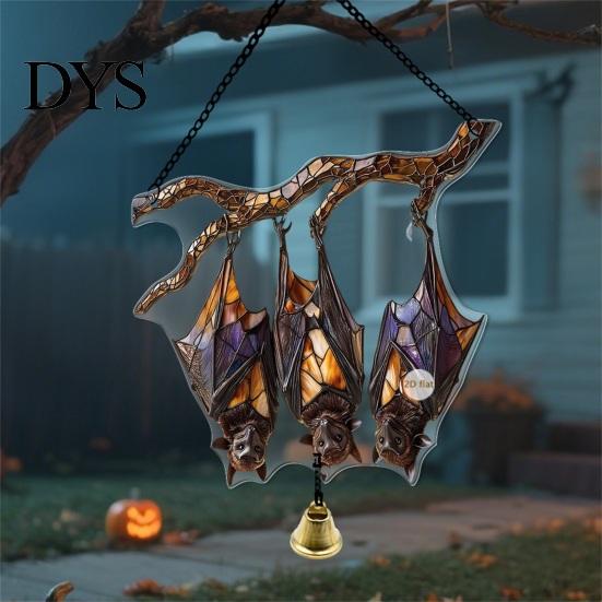 Halloween Window Decor 2D Acrylic Decoration with Chain, Bell, Stained Glass Ghost Bat Festive Wall Hanging Pumpkin Suncatcher Decor, Ornament