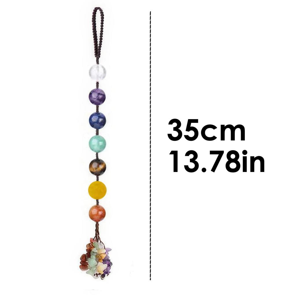 7 Chakra Crystal Hanging Ornaments – Round Bead Healing Gemstone Car Charm & Home Wall Window Decoration for Meditation & Yoga