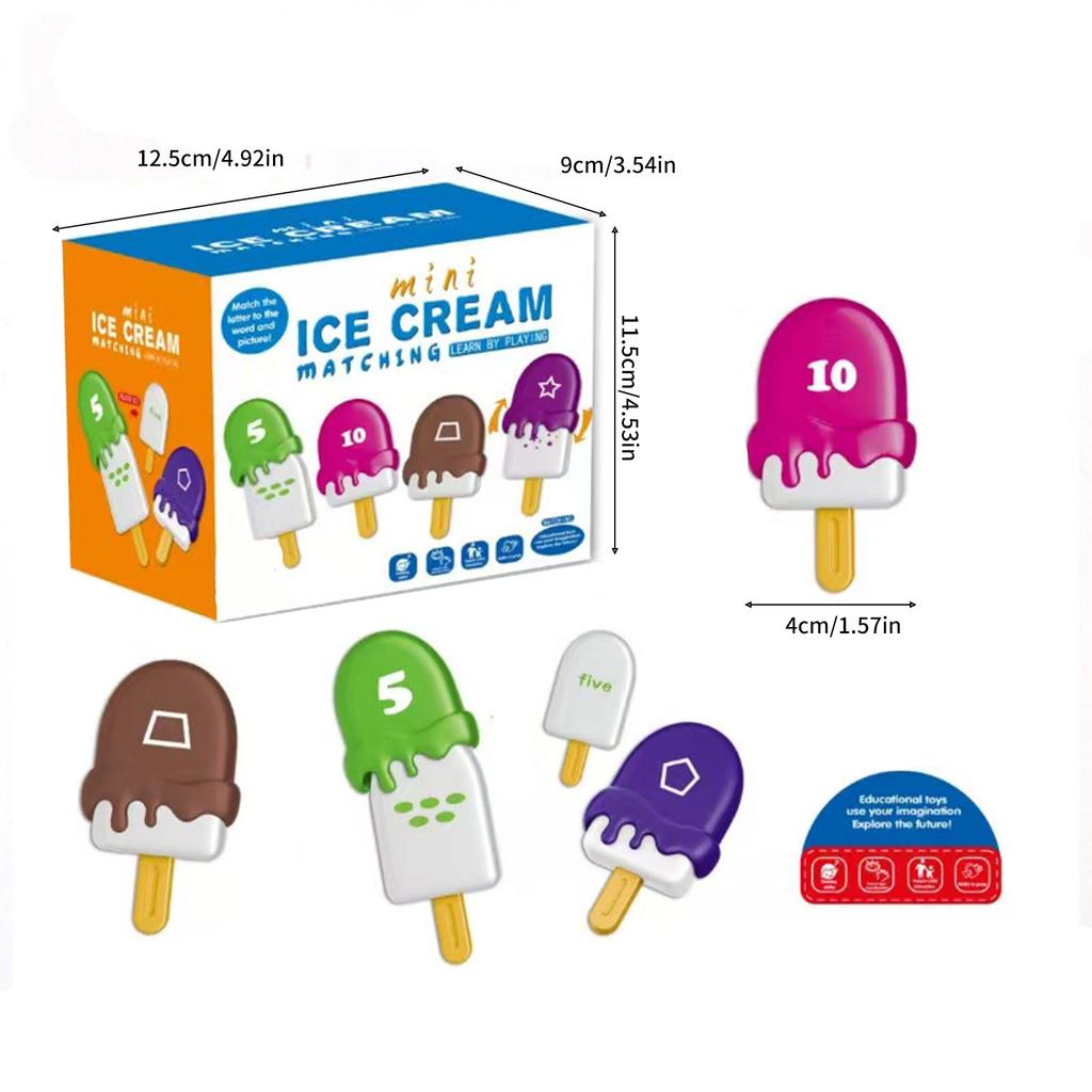 26PCS Montessori Ice Cream Alphabet Number Matching Sorting Game Educational Learning Toys For Toddlers Boys Girls Preschool