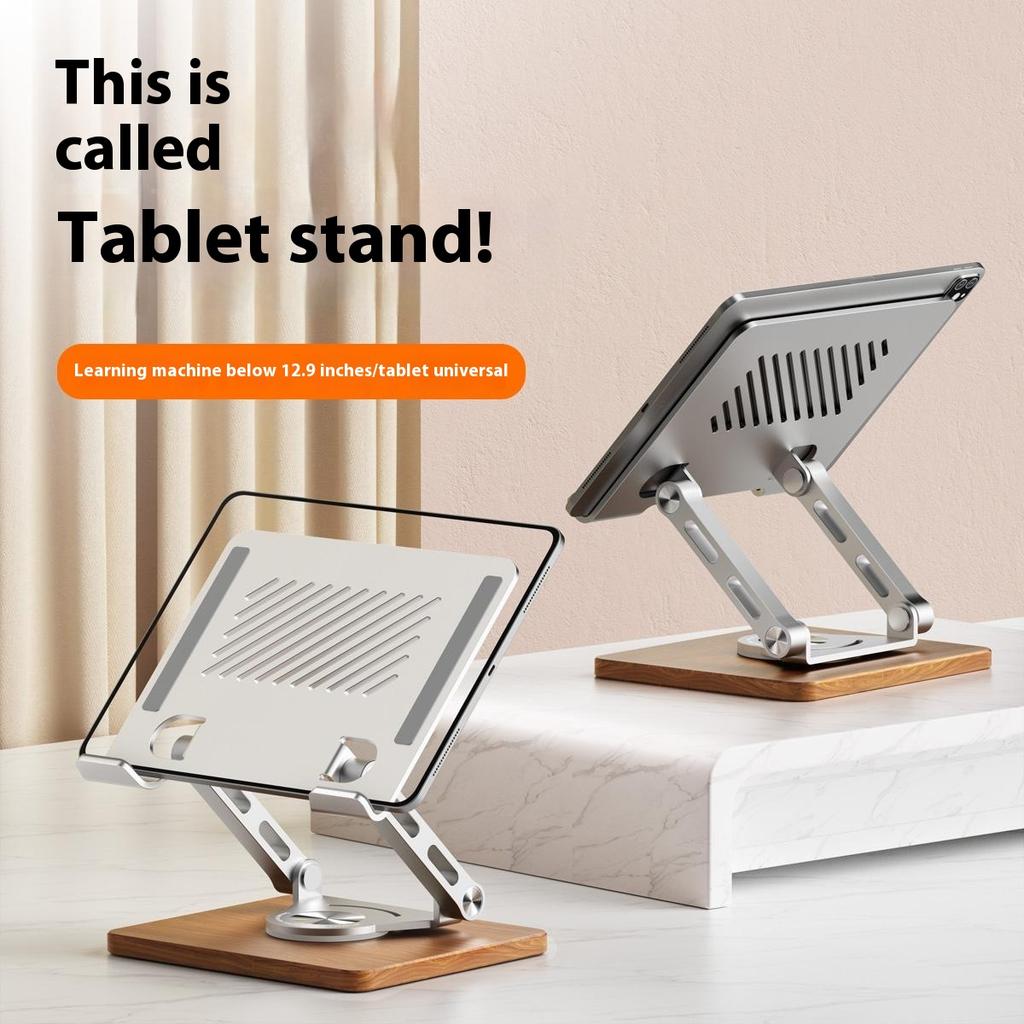 J27 Adjustable Tablets Laptops Cooling Stand Riser Wooden Base Metal Rotating Foldable Desktop Bracket