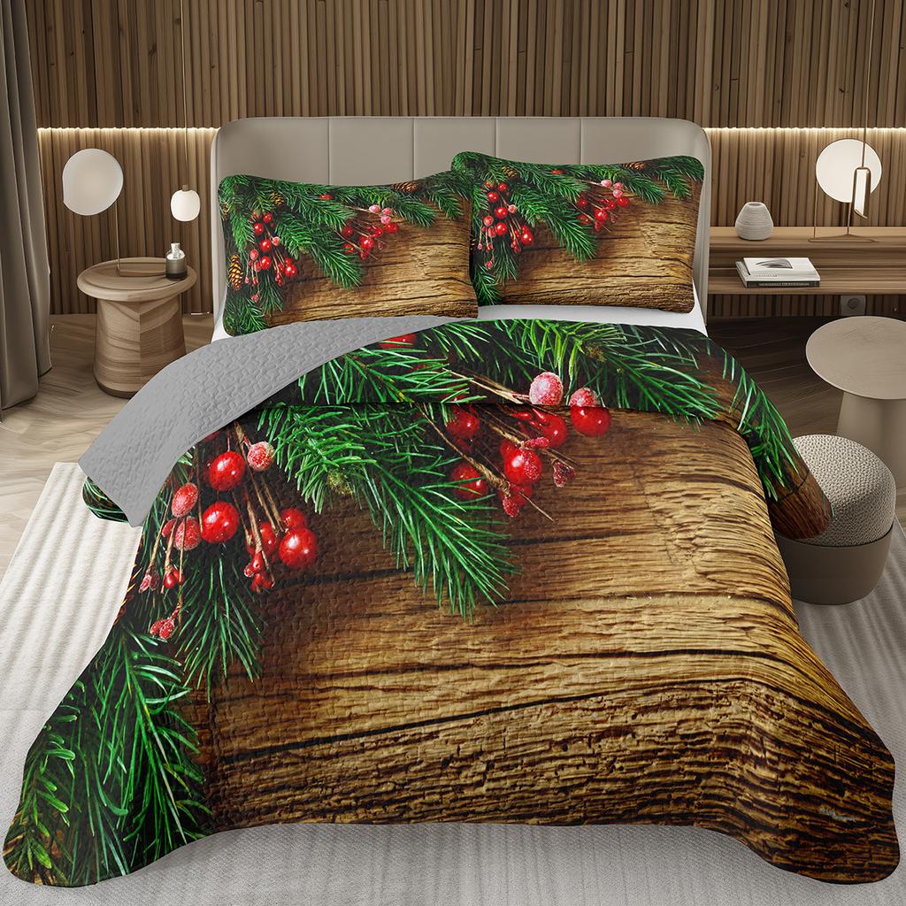 Christmas Bedspread Queen/Full Xmas Tree Quilted Coverlet for Boys Girls,Cartoon Festival Theme Quilt Set Happy New Year Bedding