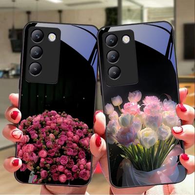Flori de Trandafir Roz Pentru Y72 33S 11 03 36 96 Lite 35 16 Iqoo 12 V40 SE 5G 29 40 21 30 X80 Pro Vivo Carcasă Telefon din Sticlă Călită