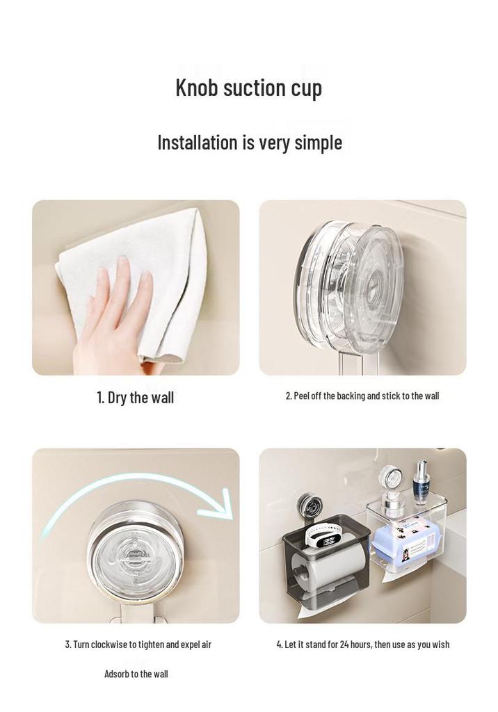 Wall-Mounted No-Punch Toilet Paper Dispenser and Storage Holder