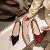 Fashion Spring Autumn Patent Leather Woman Flats Shoes Ballets Metal Buckle Bow Lady Fall Girl Ballerina Dress Pointed Toe Flats Shoes
