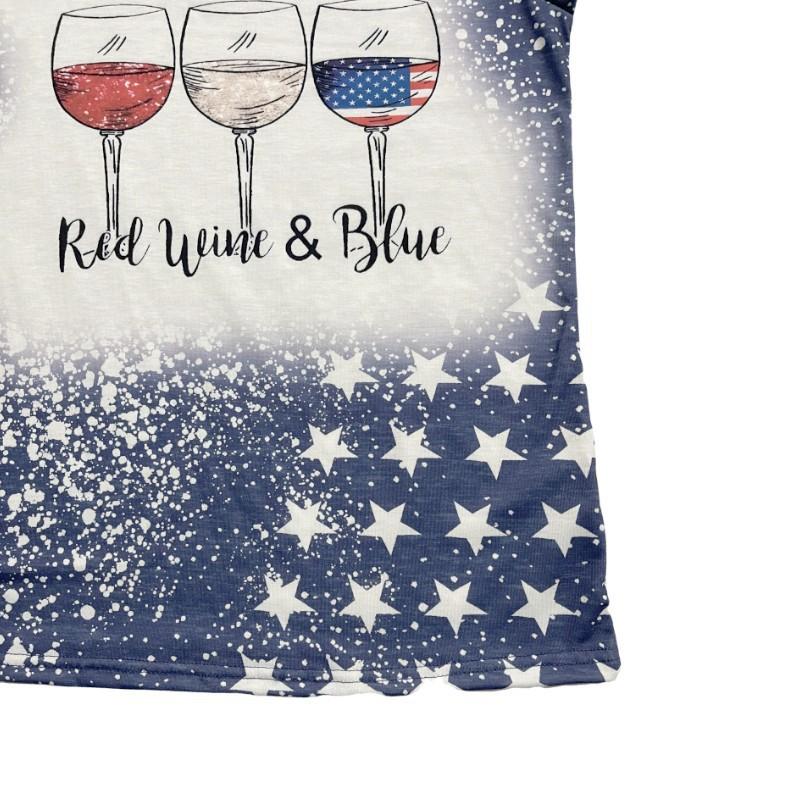 Women's Creative Flag Bottom Top Simple Star Bar Round Neck Short Sleeve T-Shirts Women’s