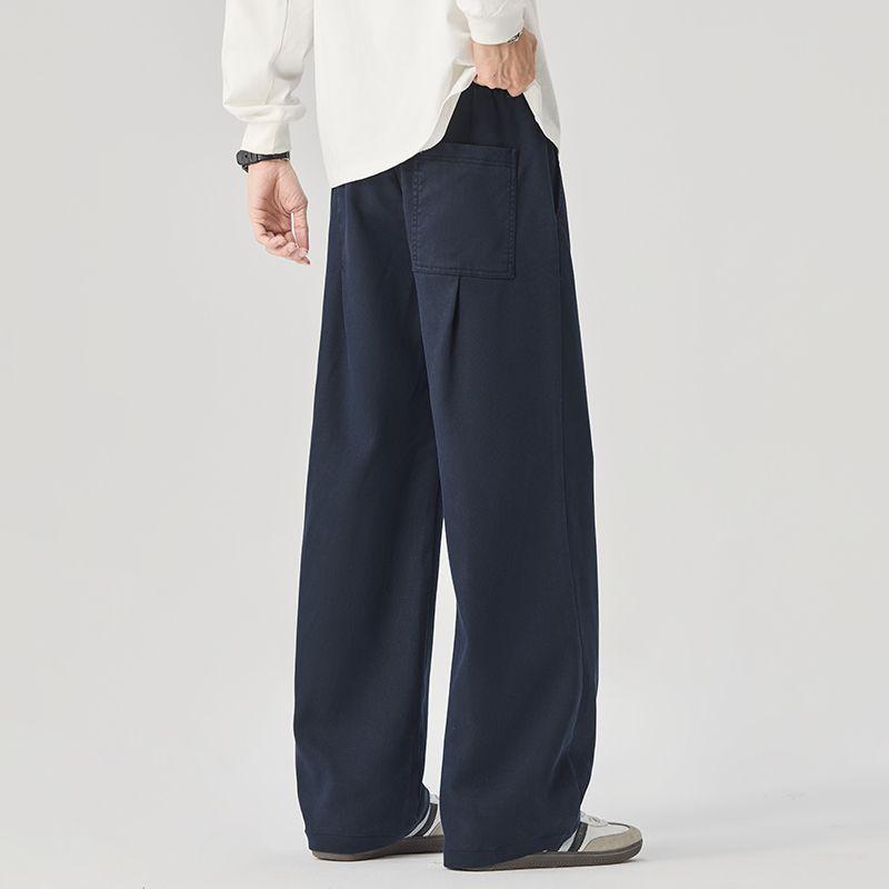 American retro trendy brand lace-up lyocell casual pants men's autumn new loose wide-leg straight trousers