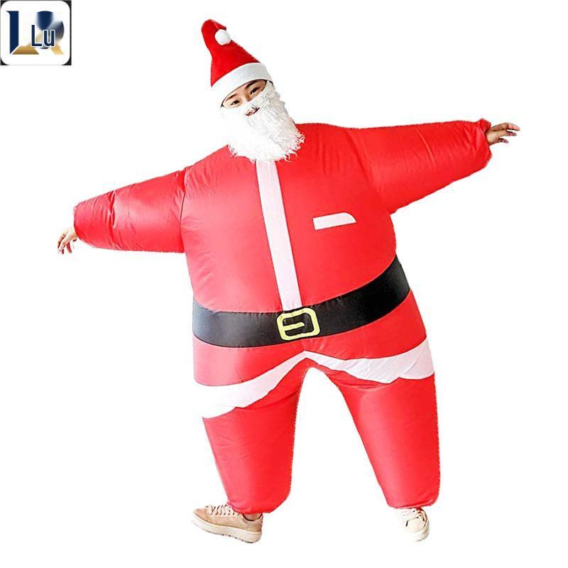 Inflatable Christmas Reindeer Riding Dinosaur Costume - Funny Holiday Party Santa Claus Hug