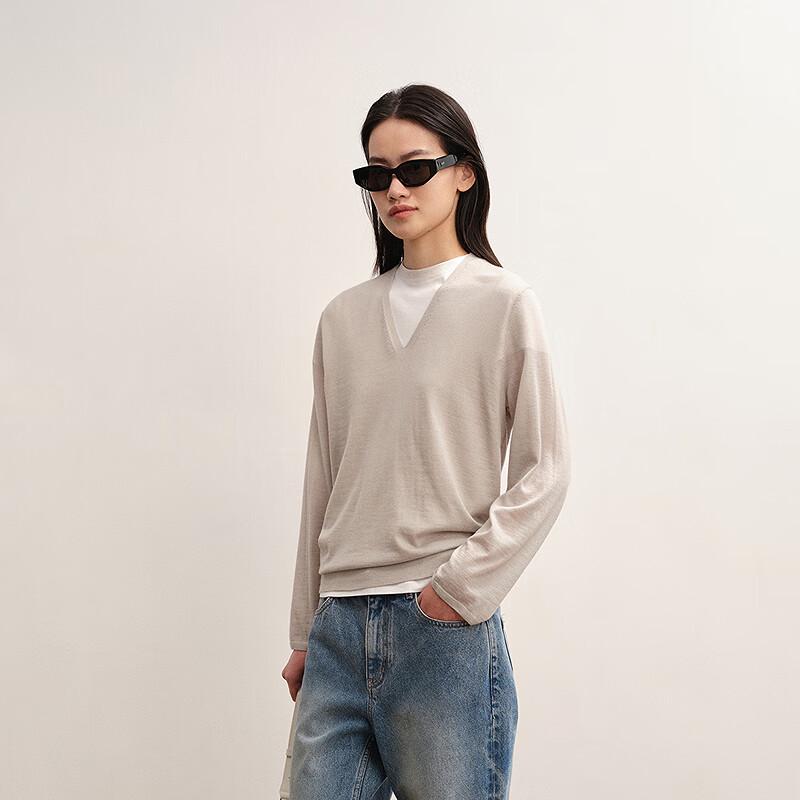 Less 2025 Autumn V-Neck Long Sleeve Cashmere Sweater
