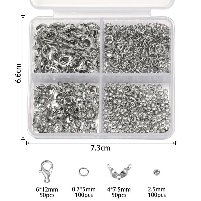 500 stk/eske Smykkefremstillingssett Hummerlåser & Binderinger Med Eske For DIY Kjede Halskjede Armbånd Ankellenke Rekvisita Koblingsstykker