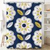 Modern Floral Shower Curtain with Sunflower Design Navy Blue and Yellow Bathroom Decor for Home Use