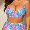 Women's Plus Size Underwire Push Up Bikini Set, Seashell Print High Waist Two Piece Swimsuit