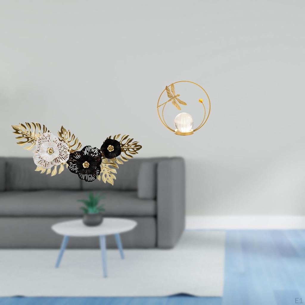 Nordic Crystal Metal Wall Art Sculpture Decorative Flower Leaves Hanging Artwork Figurine Ornament