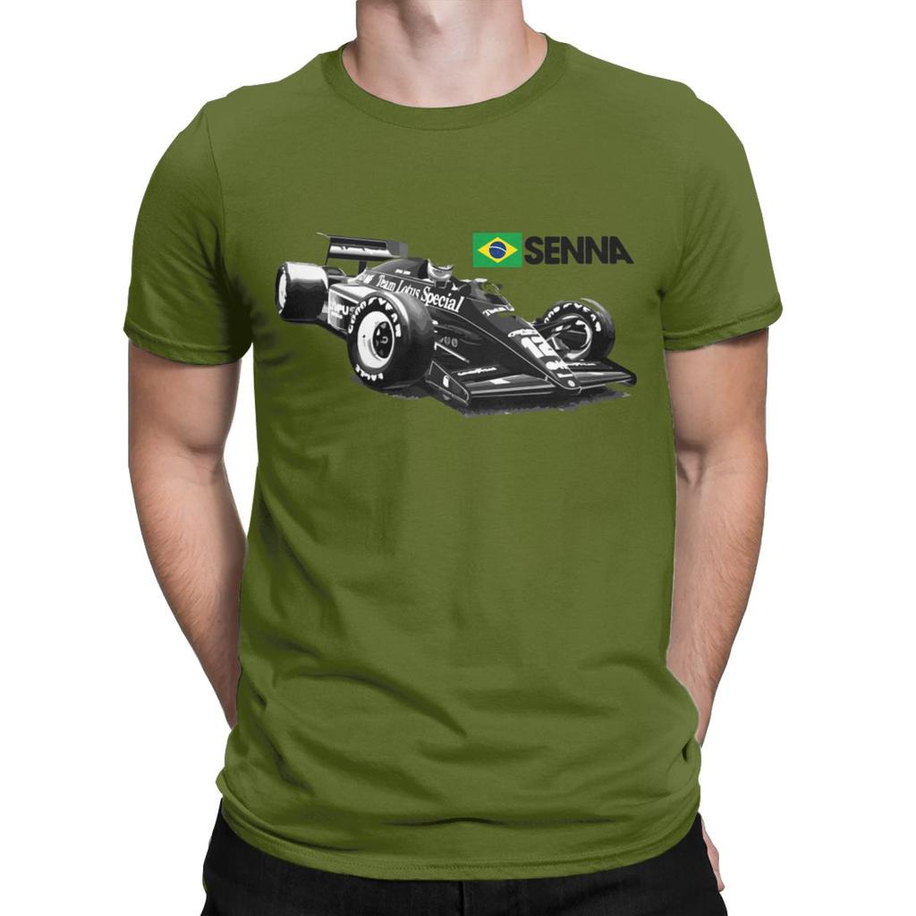 Brazilian Racer Ayrton Senna 97T Car TShirts for Men Vintage Pure Cotton Tees Crew Neck Short Sleeve large size gift Tops