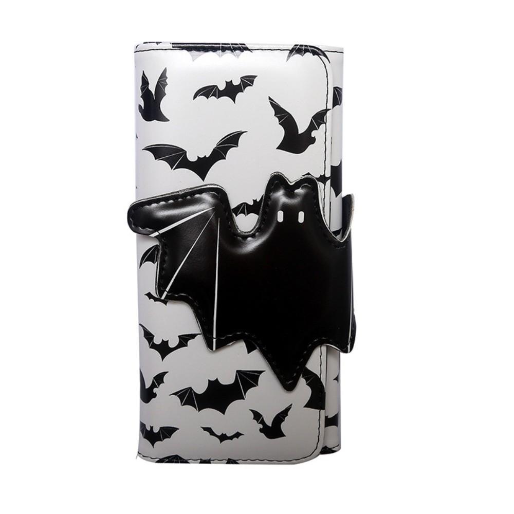 Multi-Functional Bat Ghost Print Wallet Long Strap Halloween PVC Wallet Foldable Coin Purse  Travel Style B