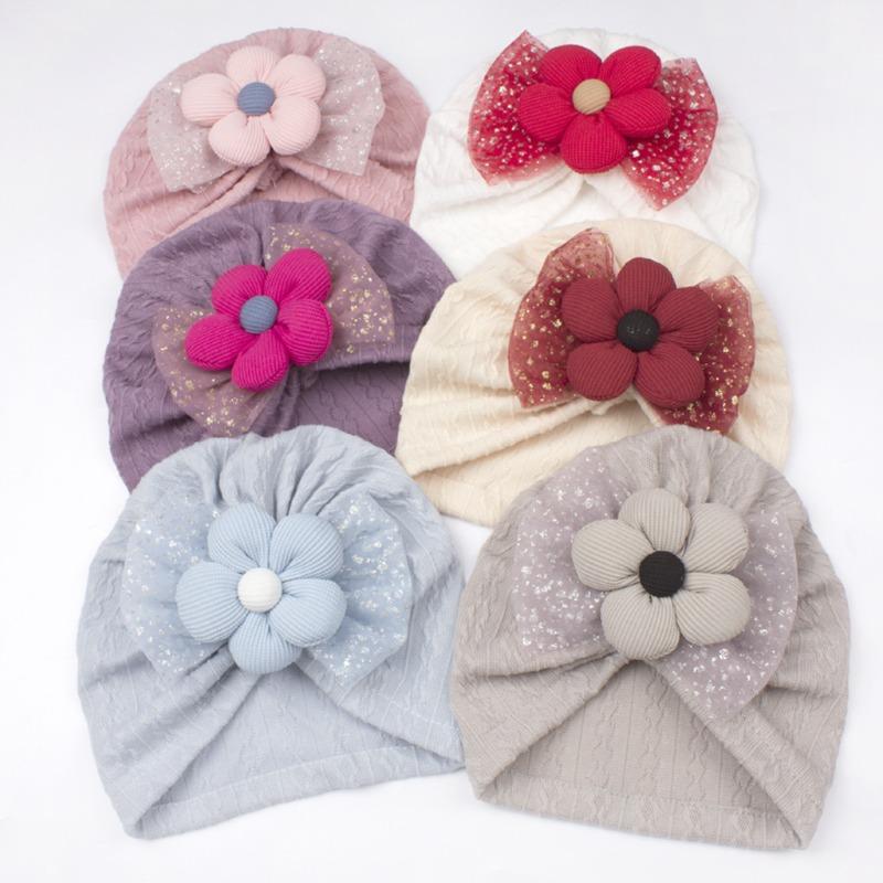 Spring new children's hats, bronzing mesh bow flower baby hats, cute baby hats