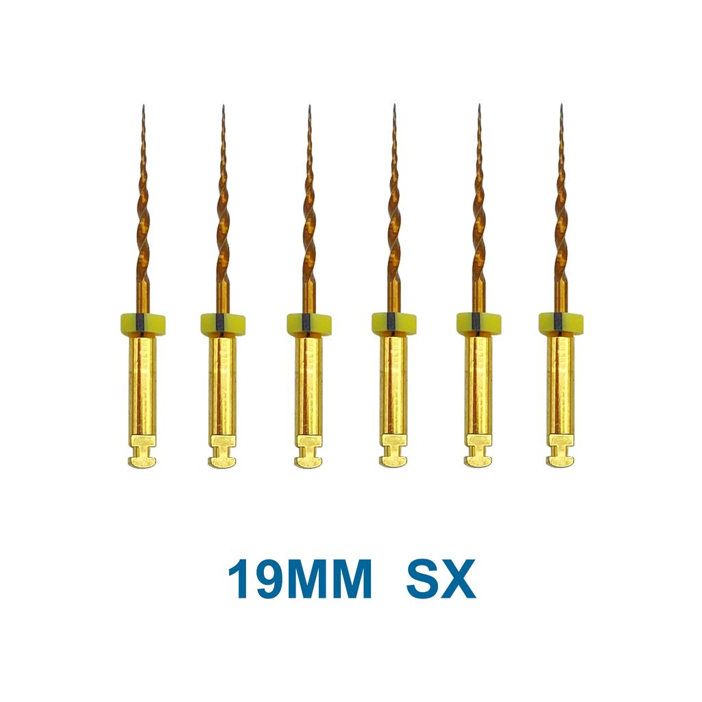 6 Pezzi Lime Endodontiche Dorate 19 21 25mm Flessibili Rotanti Canalare Radice Dentale Nichel Titanio