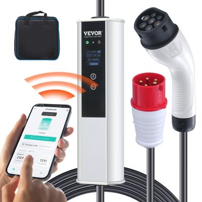Portable EV Charger Type 2, 16A 3.68 kW/11 kW, Electric Vehicle Car Charger with 7.5 M Charging Cable CEE 16 Plug LCD