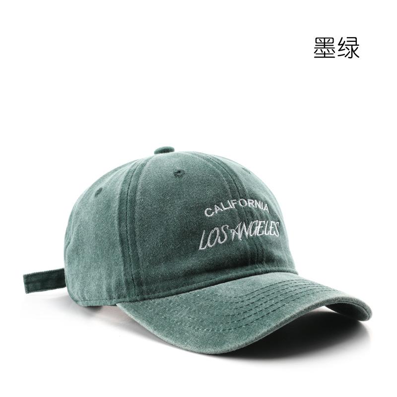 

Hat autumn and winter personalized washed letter embroidery cap outdoor travel shade baseball cap темно-зелений колір