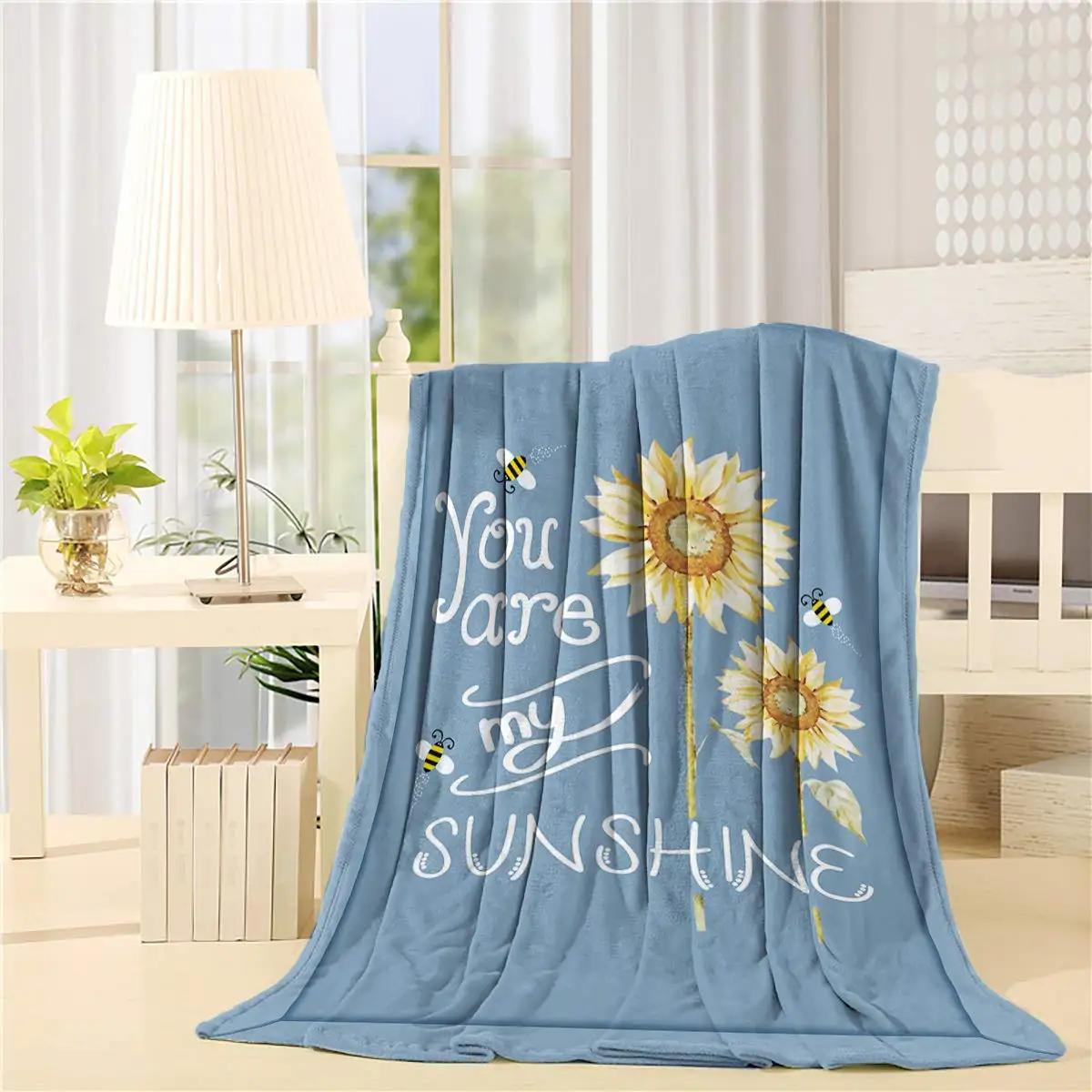 Flannel Bed Blanket Sunflowers Throw Blanket Lightweight Plush Blanket for Bedroom Living Rooms Sofa Couch - You Are My Sunshine 130x150cm