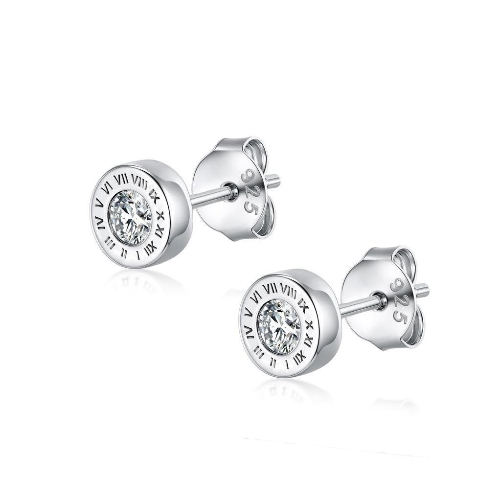 Immobird Earrings for Men and 5A Silver Roman Single for School Entrance and Everyday Use Women, Popular, Zirconia, Hypoallergenic, Earrings, Simple,