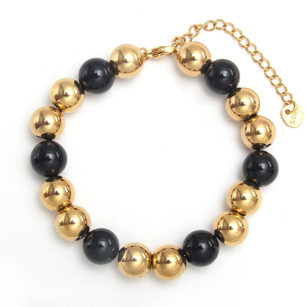 Classic Adjustable Gold, Silver, and Black Stainless Steel Beaded Bracelet (10/8/6/4MM)