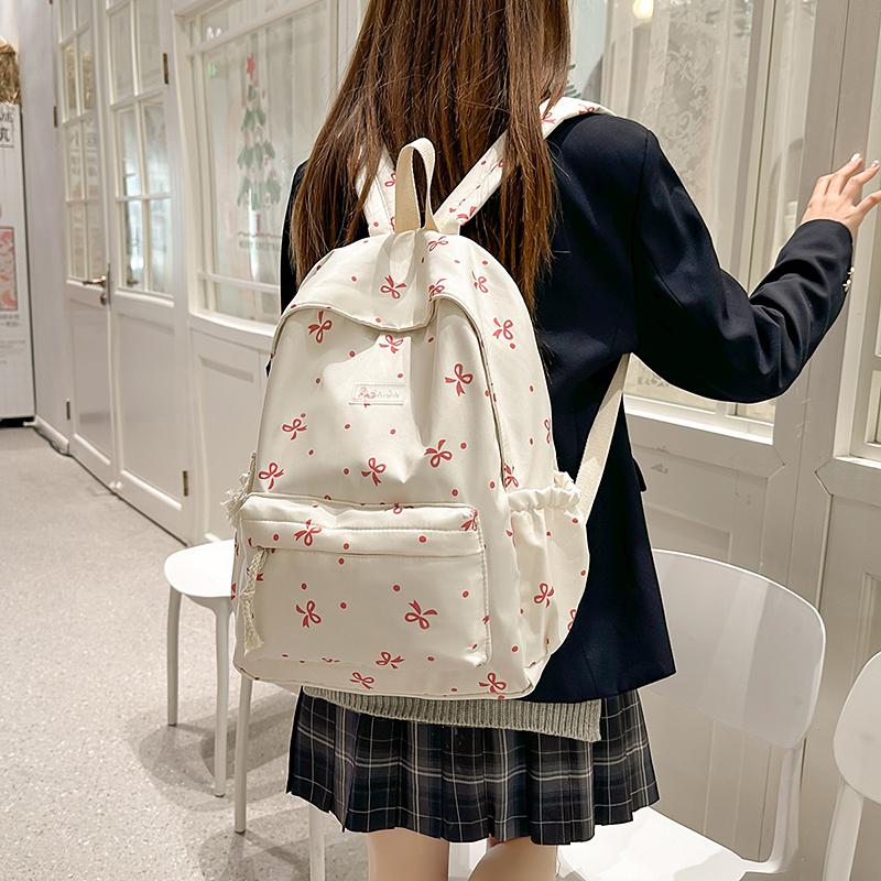 Schultasche für Studenten mit Schleifendruck, Rucksack mit großem Fassungsvermögen, Damen-Computerrucksack