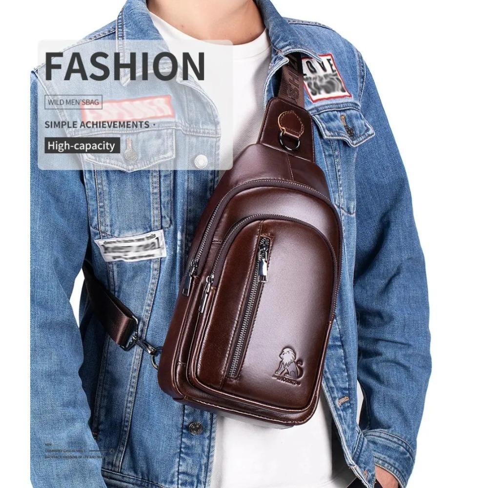 Men's Leather Chest Bag, Large Capacity Travel Crossbody Bag, Luxurious Designer Men's Bag, Outdoor Sports Shoulder Bags
