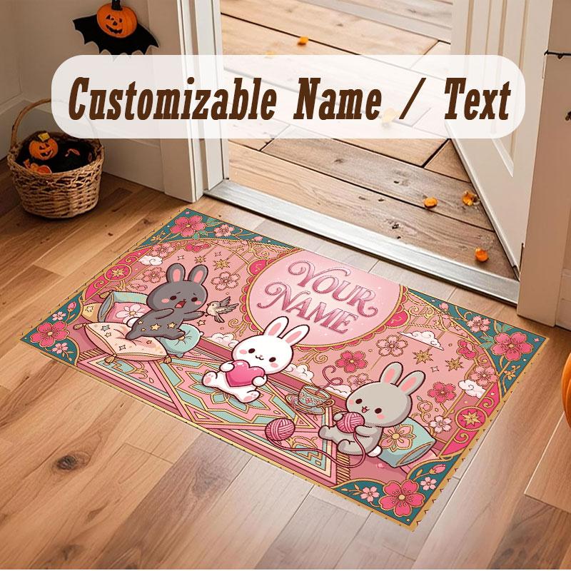 Celebration Theme Crystal Velvet Floor Rug Personalized Custom Name Text Warm Carpet Home Decoration