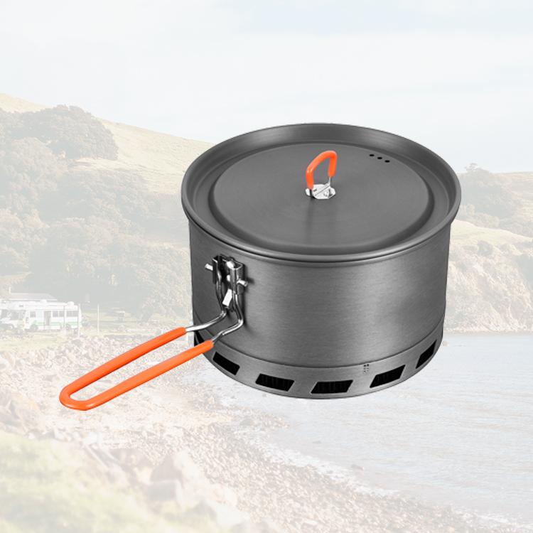 Camping Foldable Handle Outdoor Hot Pot Hard Anodized Aluminum Material 2.1L серый