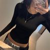 Sexy Sexy Open Back Cut Out Long Sleeves Tops Women's Early Autumn New Arrival Black Tight Waist Slim Looking Short Bottoming Shirt T-shirt