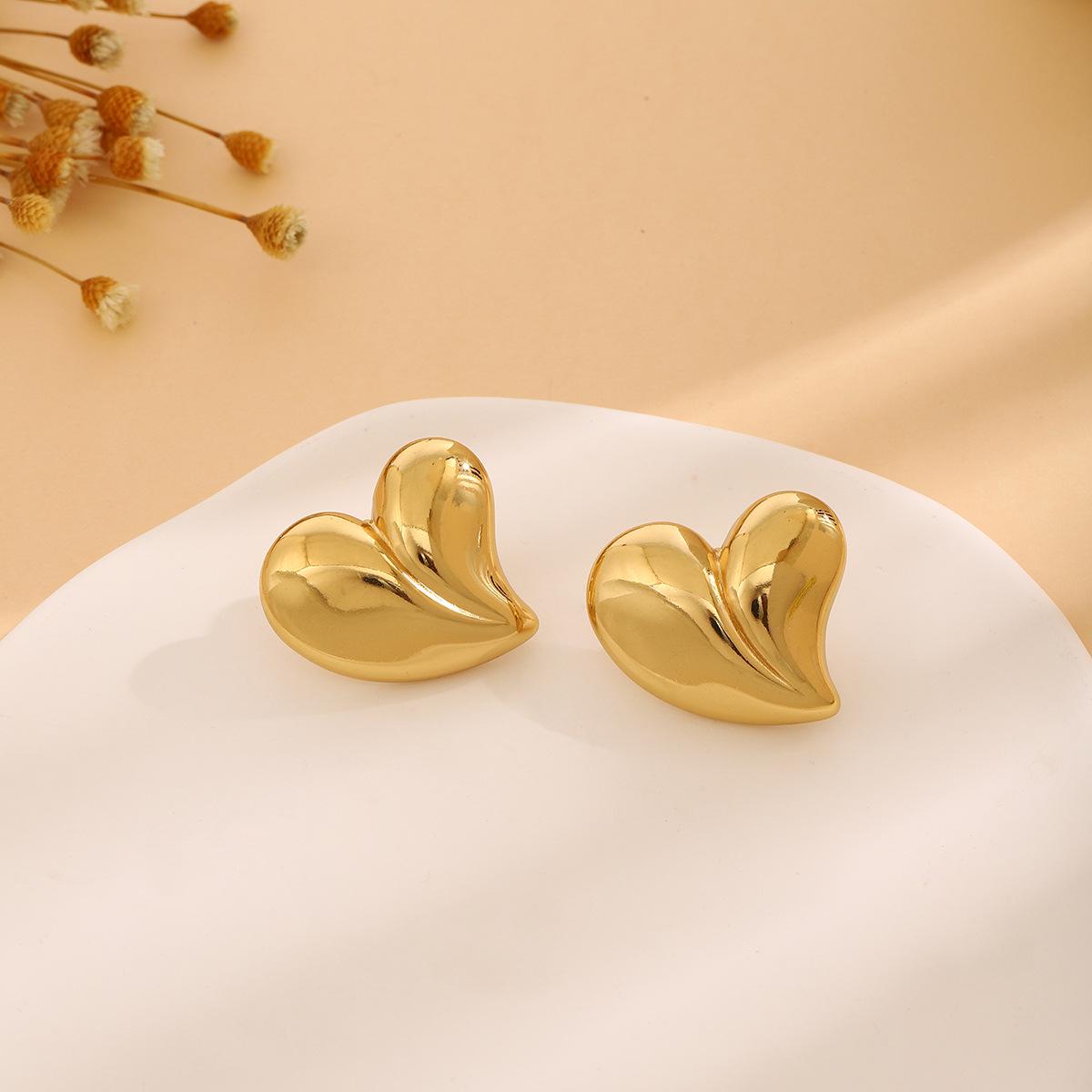 High-End Metal Heart Butterfly Flower Earrings with Exaggerated Pleated Texture