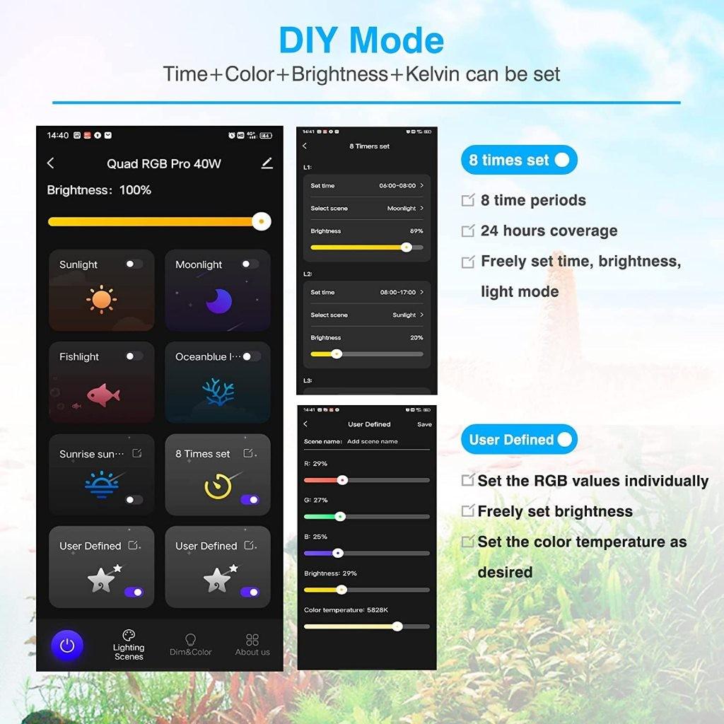 30-120CM Smart Aquarium Light Bluetooth App Control LED Light 24/7 Lighting Cycle Full Spectrum Fish Tank Light
