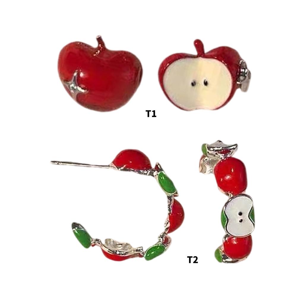 Classic Apple Design Stud Earrings in Premium Alloy Featuring Dazzling Zircon Stones for Everyday Elegance