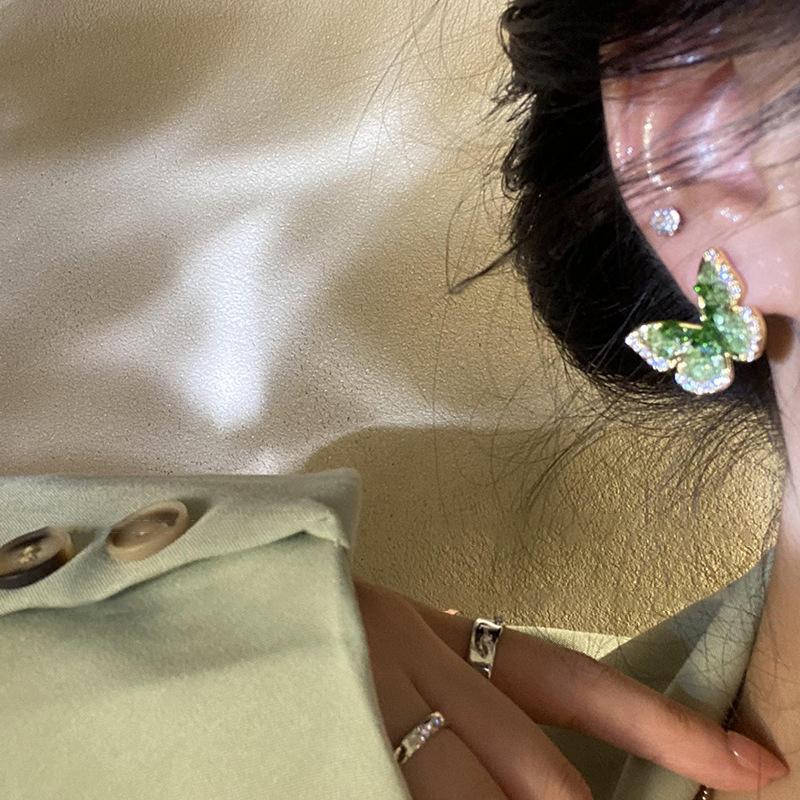 925 Mori Zircon Crystal Butterfly Stud Earrings Ins Style Fashion High-end Earrings Light Luxury Exquisite Earrings