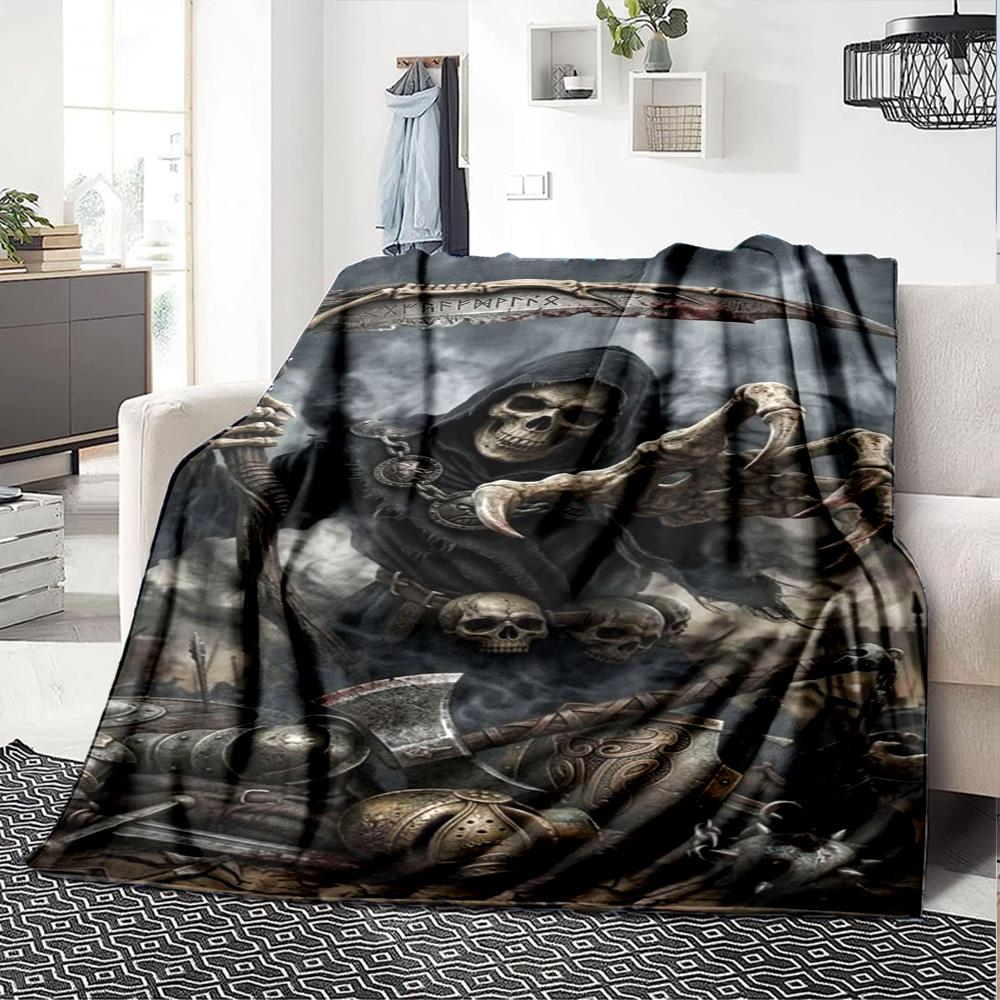Dark Grim Reaper Print Flannel Blanket High Quality Warm Comfortable Cover for All Seasons Perfect for Gifts Home Decor