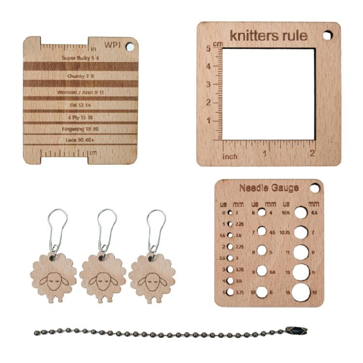 Knitting Needle Gauge Knitting Yarn Gauge Knitting Ruler Wood Knitting Gauge Tool Set for Beginner and Professional