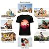 Sunset Deer Cliff Chinese Landscape Print Casual T-Shirt Pure Cotton T-shirt