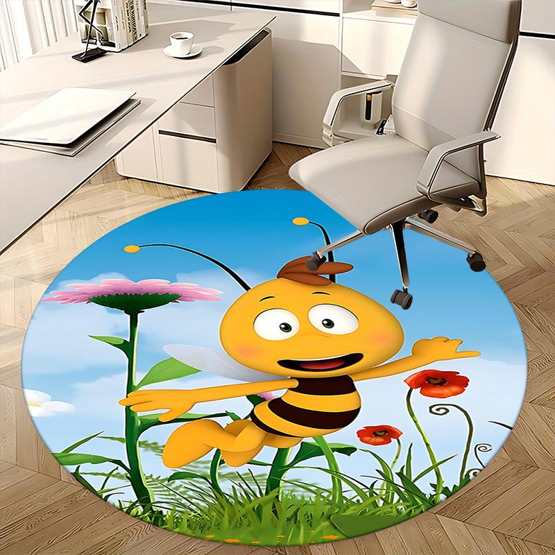 Bright Yellow Bee Chair Mat - Round Carpet for Home Decor, Office Use, Gift Idea Suitable for Bedroom