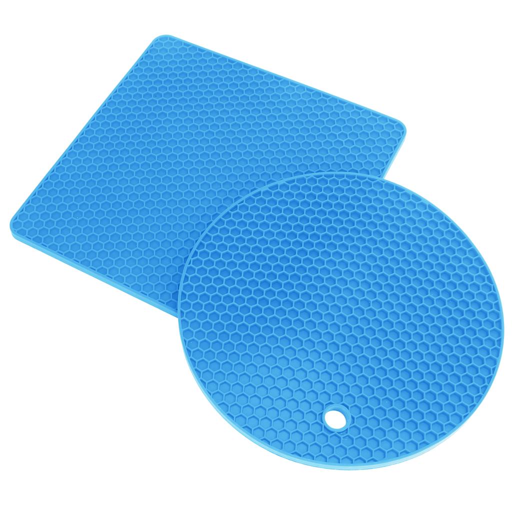 5 PCS 2 Round 3 Square Silicone Honeycomb Mat Multipurpose Hot Pads for Hot Dishes Tables Blue