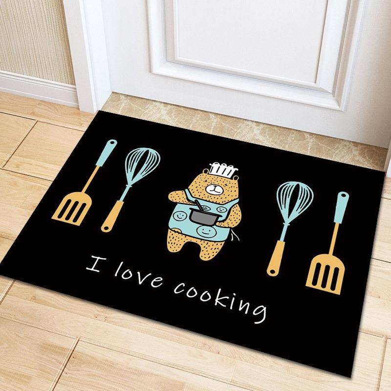 Cute Animal Print Kitchen Mat Non-Slip Waterproof Floor Rug for Cooking Area with Playful Pet Pattern Easy Clean Decoration