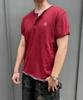 Nodi 30-Count Cotton Layered Henley Neck Short Sleeve Crop T-Shirt Burgundy