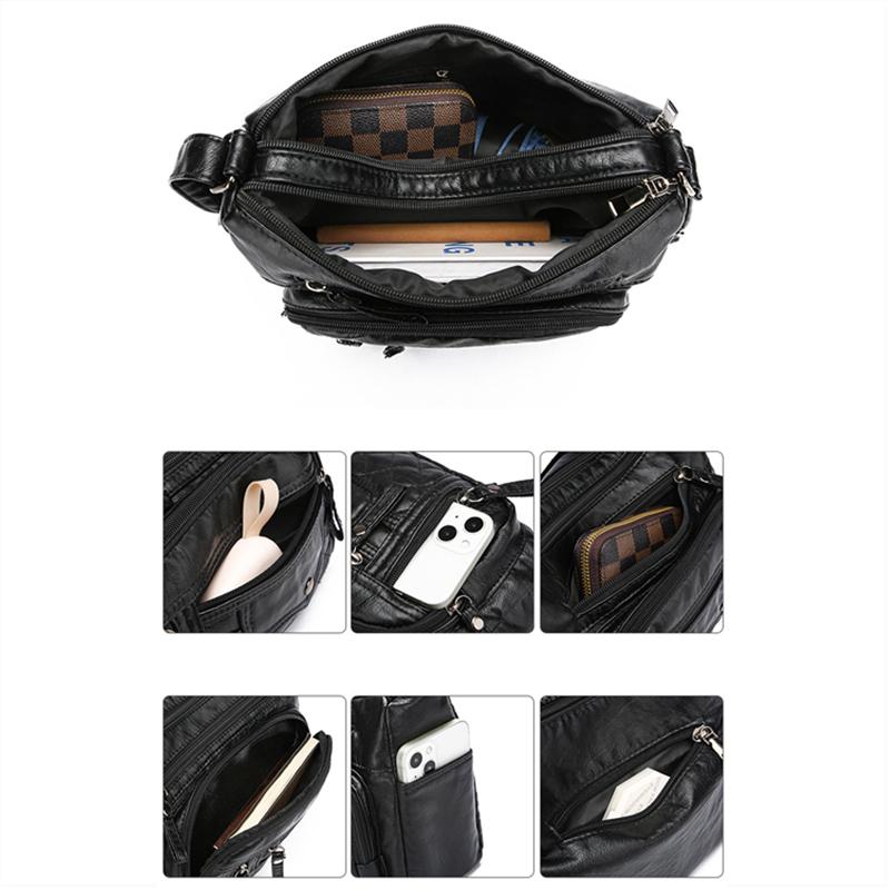 Bolso de Hombro Impermeable de Cuero PU Suave para Mujer Bolso Cruzado Retro Casual Múltiples Bolsillos Gran Capacidad Bolsos Clásicos Versátiles