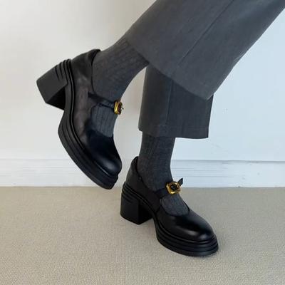 Kleine Pendler vielseitige erhöhende Loafer Einzelschuhe Damen Retro Wort mit dicker Sohle runder Kopf kleine Lederschuhe