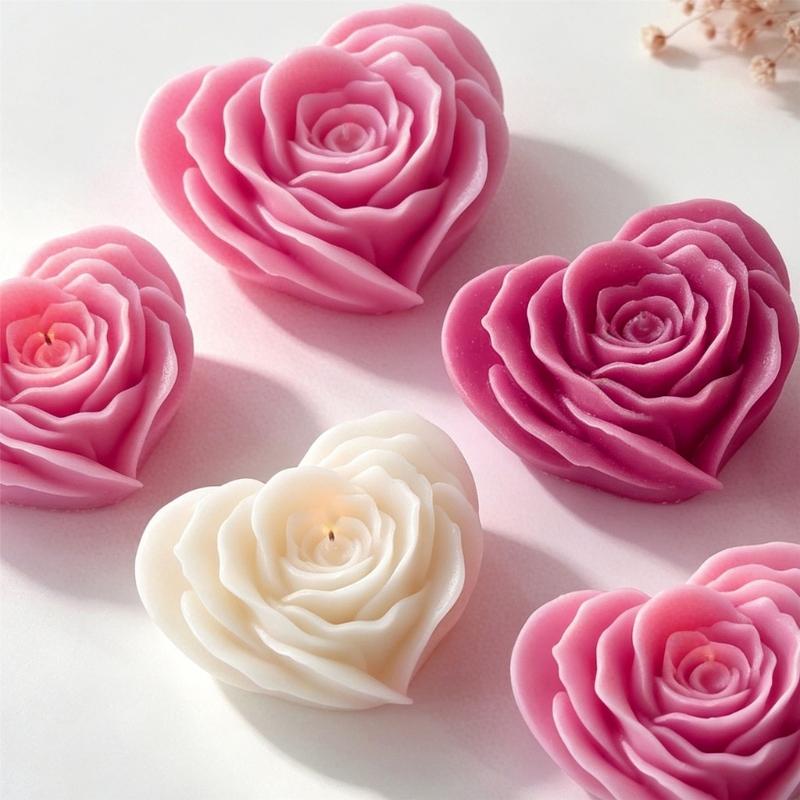 Flexible Heart Shape Rose Mold Decoration for Candle Making, Display Use, and Flower Heart Styling for Project Work and Shelf Display
