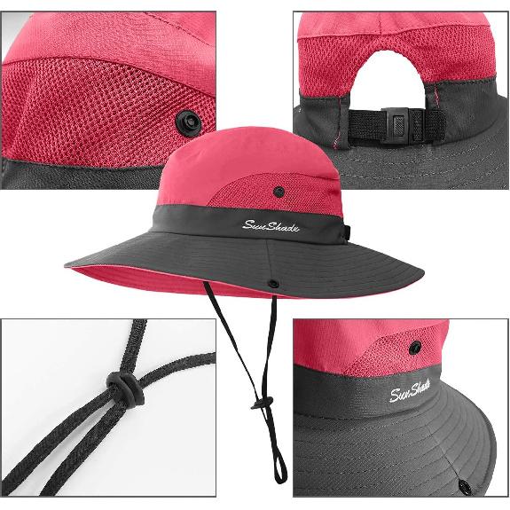 3 Pieces Womens Ponytail Wide Brim Sun Hat Packable UV Protection Beach Cap for Fishing & Hiking