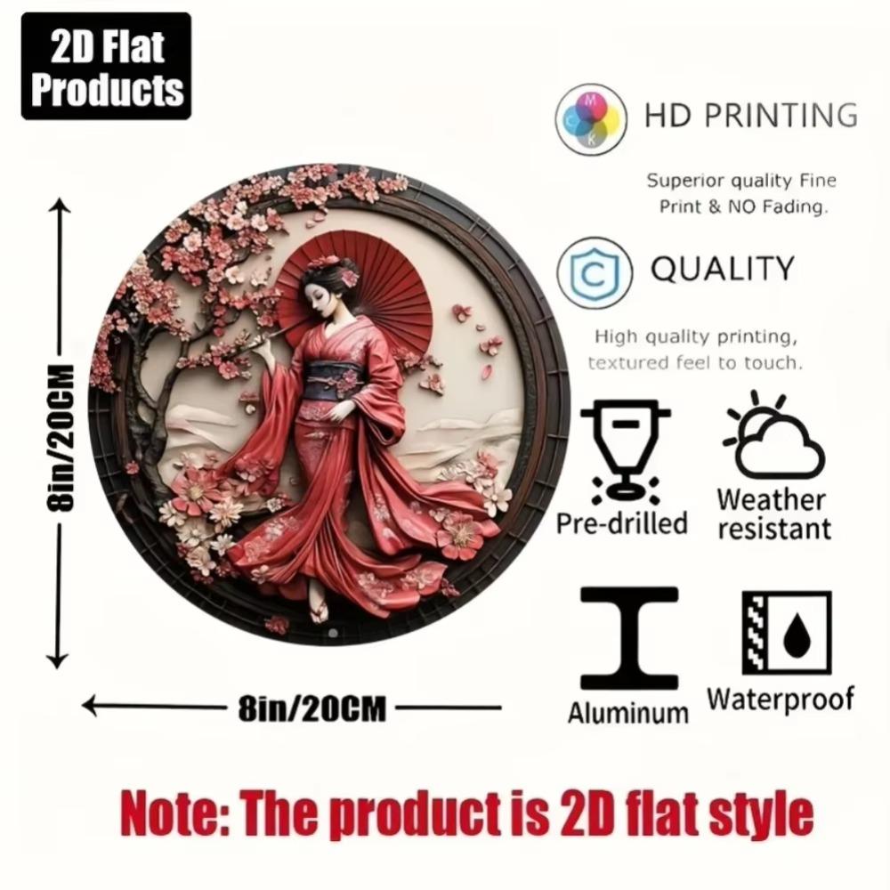 Metal Wall Art Japanese Geisha Round Decor Home Office Holiday Gift