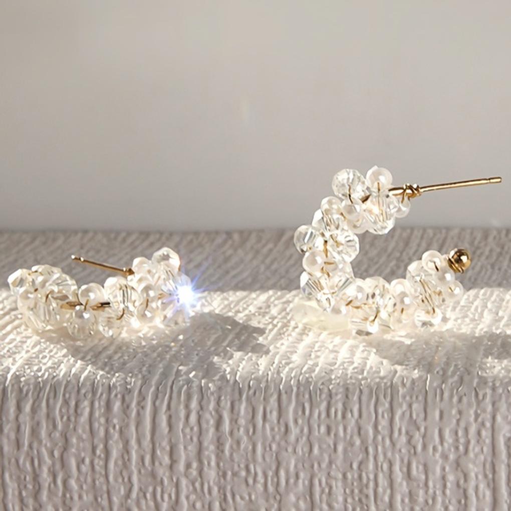 Damen Perlenbesetzte Manschettenohrringe Silbernadel-Ohrringe