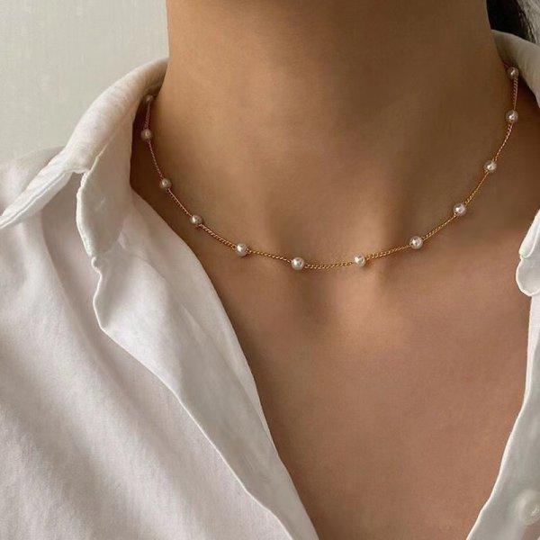 

Kpop Multilayer Imitation Pearl Choker Necklace for Women Vintage Gold Color Tassel Clavicle Chain Neck Jewelry Accessories Gift